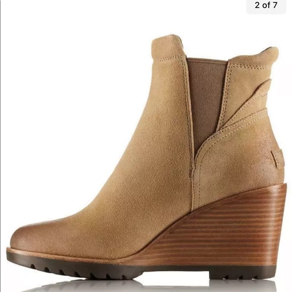 SOREL | After Hours Chelsea Tan Wedge Ankle Suede Boot women’s 8 - Picture 4 of 13
